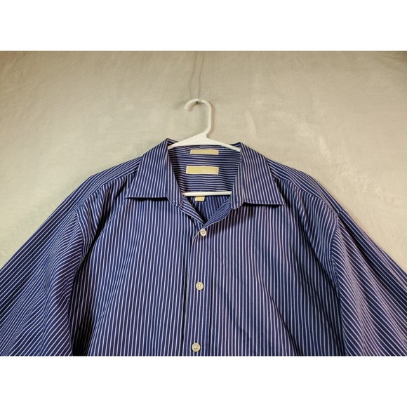 Michael Kors Shirt Mens Size 18 Blue Striped 100% Cotton Long Sleeve Button Down - Picture 4 of 9